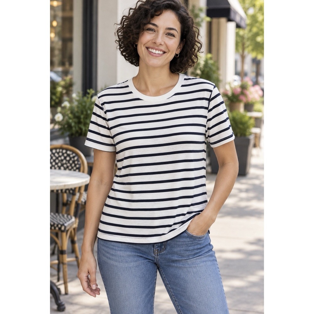 Talbots- Black and White Striped Short Sleeve Tee Size MP